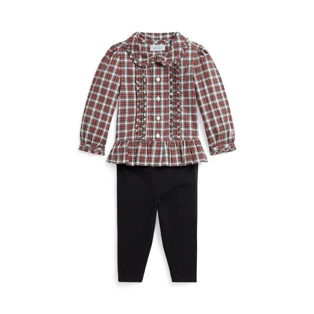 Polo Ralph Lauren‎ Baby Girl Holiday Red and Green Plaid 2 Piece Set Size 3M
